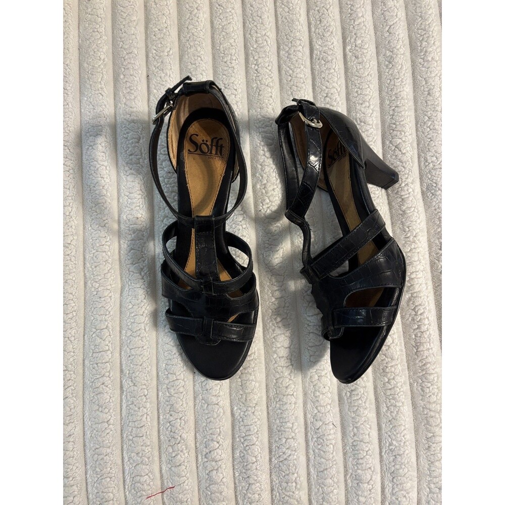 Sofft Strappy Heeled Gladiator Sandals Women's 7.5 Black Leather with box edgy